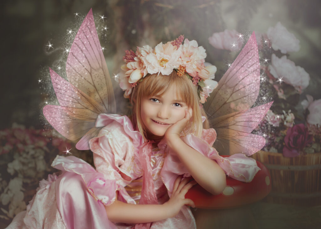 Fairy with floral headband and angel wings