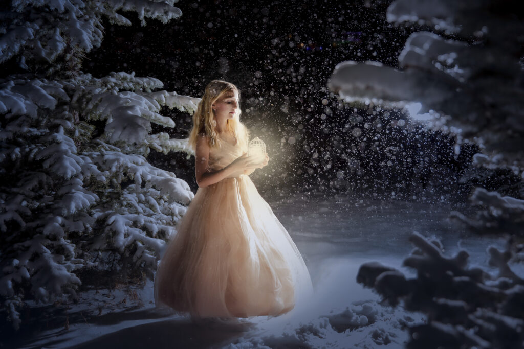 Winter fairytale portrait in calgary outdoors