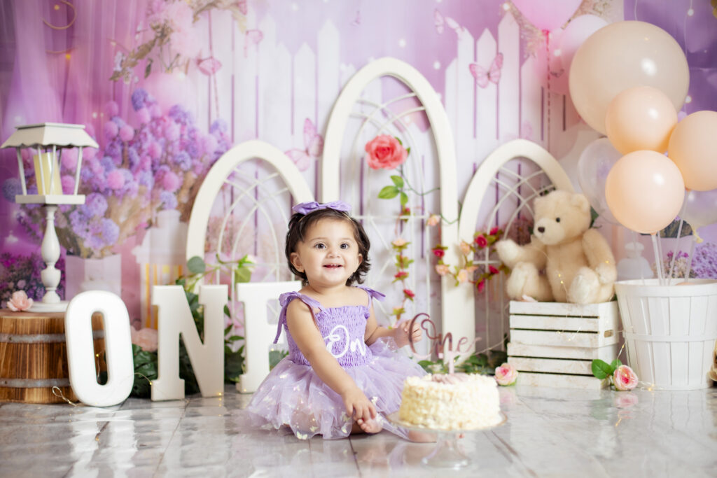 Creative affordable cake smash photo in a calgary portrait studio